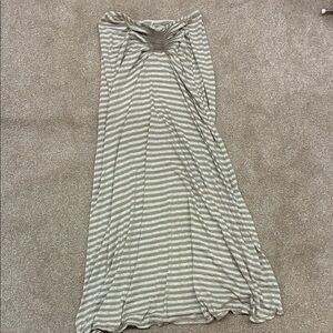 Striped Midi Dress in Light Olive and White